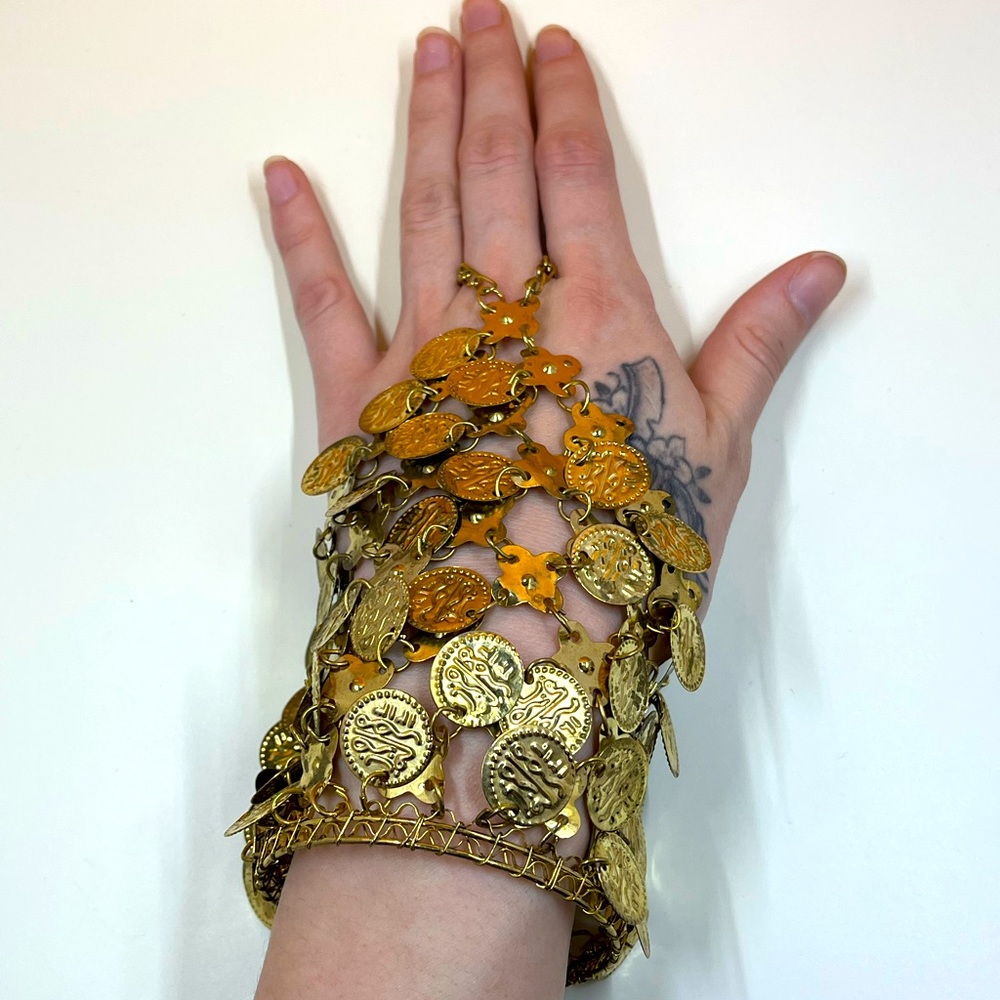 Gorgeous Gold Bracelet and Ring Hand Cover Gold Medallion Design